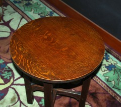 View of the excellent quartered white oak grain in top.